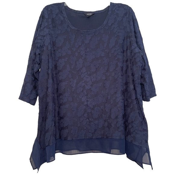 Simply Vera Vera Wang Tops - SIMPLY VERA Vera Wang Abstract Blue Navy Floral Crew Neck Top Shirt Plus Sz 2X